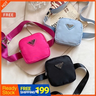 Prad Chest Bag Lightweight Waterproof Crossbody Ladies Anti-Theft Waist Bag Korean Mini Change Nylon Small Square Bag Fashion