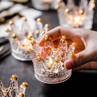 Nordic creative glass crown Candlestick dining table decoration crystal candlestick dinner candle holde