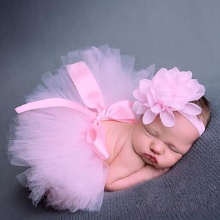 InStock❡☢Newborn Baby Tulle Tutu Skirt Photography Props Bowknot Infant Girls Photo Props Headband S