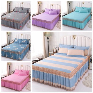Bed Skirt Two-piece Lace Design Sweet Korean Queen 150*200cm Health and Environmentally Friendly Home Bed Sheet Blue Sky Pattern Bed Protector