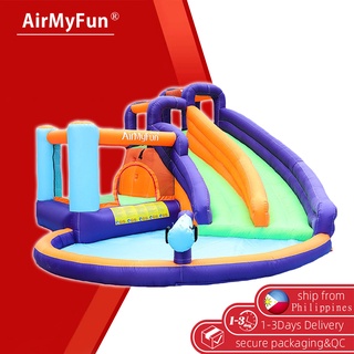 AirMyFun Inflatable Castle Childrens Inflatable Bouncer Playground Equipment Double Slide Kids Pool