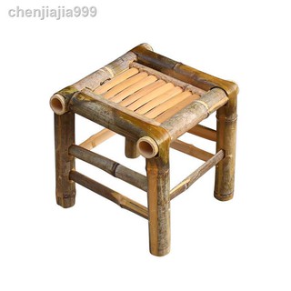 Bamboo Chair Stool Hand-Woven Solid Wood Small Stool Retro Vintage