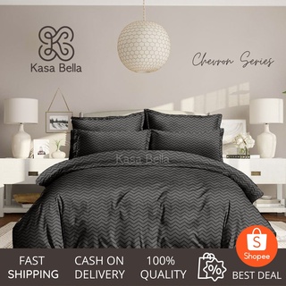 Kasa Bella - Black 4in1 Chevron Hotel Quality Bedding Set Duvet Cover, Bedsheet 2 Pillowcase C41