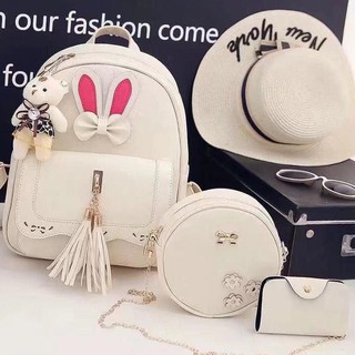 FRIDA BAGS Bunny Tassel Korean Backpack FOR WOMEN 3In1 #860