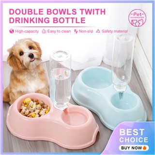 Blue~Pet Cat Dog bowl 2 in 1 Feeder Bowl / Drinking Bottle Full Set