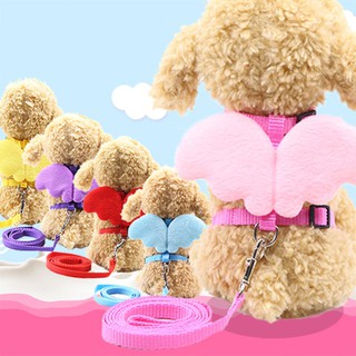 Pet Dog Angel Wings Harness Lead Leash Cute Solid Color Adjustable Puppy Cat Chest Strap