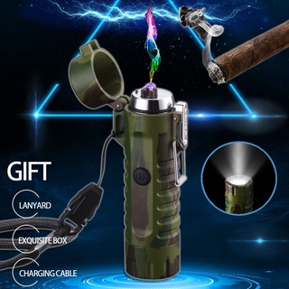 【Ready Stock】♟▨Green Flashlight Lighter Outdoor Waterproof Dual Arc Camouflage Rechargeable COD