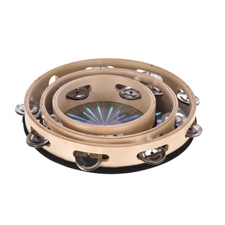 ◈₪☬❤COD 6/8/10 Inch Wooden Radiant Tambourine Handbell Hand Drum with Single Row Jingles Reflective
