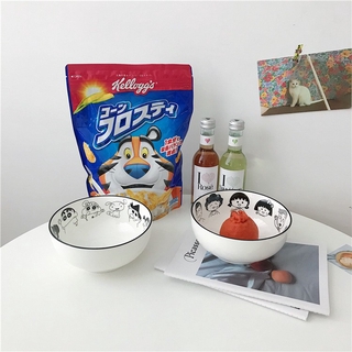 【Messiya】Korean Ins Cute Cartoon Puppy Family Printing Ceramic Fruit Salad Bowl Instant Noodle Bowl Breakfast Bowl