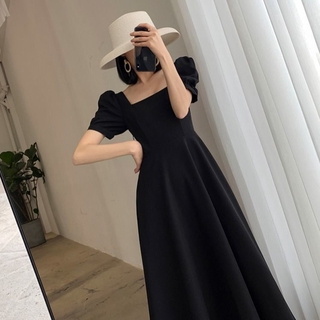 【Taoclothing】R&O Long dress women retro square neck temperament wedding dress white dress Korean little black dress (6)