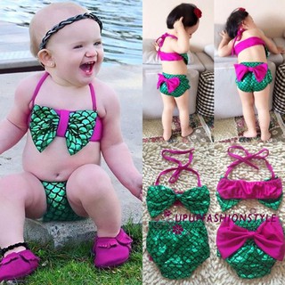 UPF-Toddler Baby Girls Mermaid Bowknot Swimsuit Swimwear