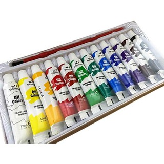HOKKA Acrylic/Water/Oil Color Paint A/W/O 12COLORS 12ML Per Bottle (1 Brush included)