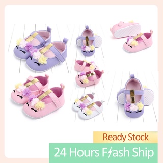 BღBღ✿Baby Girls Non-slip Soft Sole Flower Unicorn Shoes First Walkers PU Leather Shoes 0-18M ✈✈✈