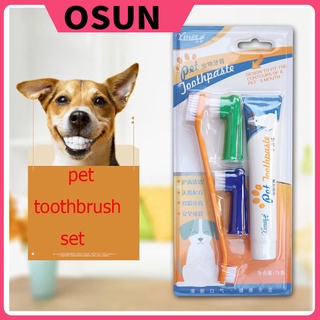 【Ready Stock】✣OSUN Pet Supplies Cat Dog Toothbrush Toothpaste Set Mouth Cleaning Care