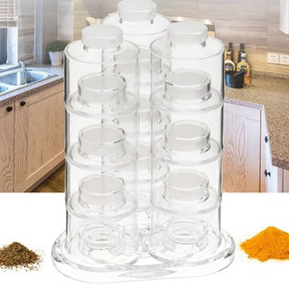 12 PCS Spice Tower Carousel Rotating Spice Jar Rack Condiment Bottles Jar Kitchen Spin Design Herb S