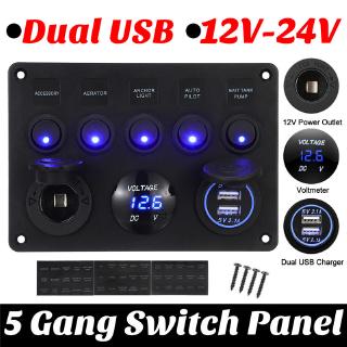 5 Gang ON-OFF Toggle Switch Control Panel 2 USB Charger 12V for Car Marine Boat