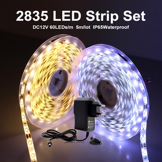 LED Strip light 2835 5m White / Warm White led light strip with Adapter DC 12V Waterproof Flexible Diode Tape Ribbon Fita Tira LED Light Strips