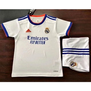 {now}NEWEST 2021-2022 Real Madrid Home Jersey Set Kids Football Jersey Tops+Shorts Suit for 2-13 Yea