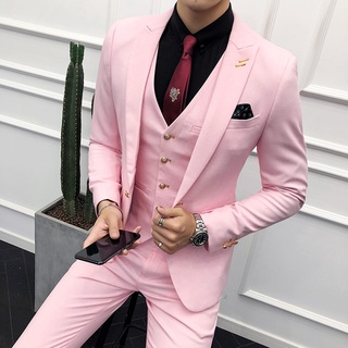 Luxury Men Wedding Suit Male Blazers Slim Fit Suits For Men Costume Business Formal Party Pink Class