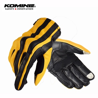 NEW❆KOMINE Men Motorcycle Gloves Leather Stripe Breathable Biker Gloves Touch Screen Moto Motocross