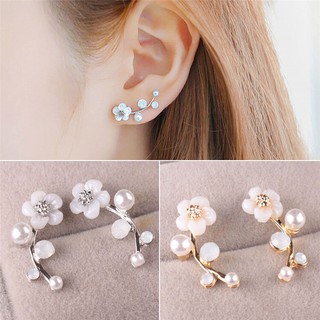 1 Pair Crystal Rhinestone Leave Pearl Ear Stud Earrings Women Lady Jewelry Gift