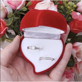 Red Heart Shaped Velvet Double Wedding Ring Box