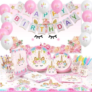 Unicorn themed party needs party decoration girls birthday party designs balloons cups lootbags