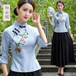 Spring dress new large size cheongsam suit dress young Chinese style national style Tang style retro