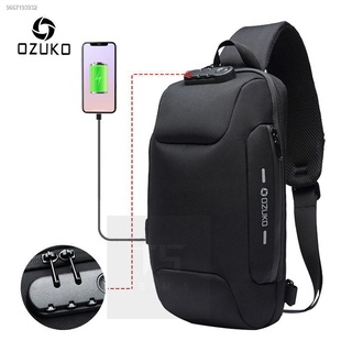 ♘☇۞OZUKO High-end USB Charging Waterproof Anti-theft Bag Sling Bag For Men Password Lock Chest Bag F