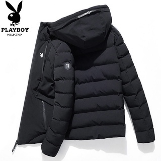 ♀Playboy VIP cotton-padded jacket men s jacket winter new thick hooded cotton-padded jacket Korean v