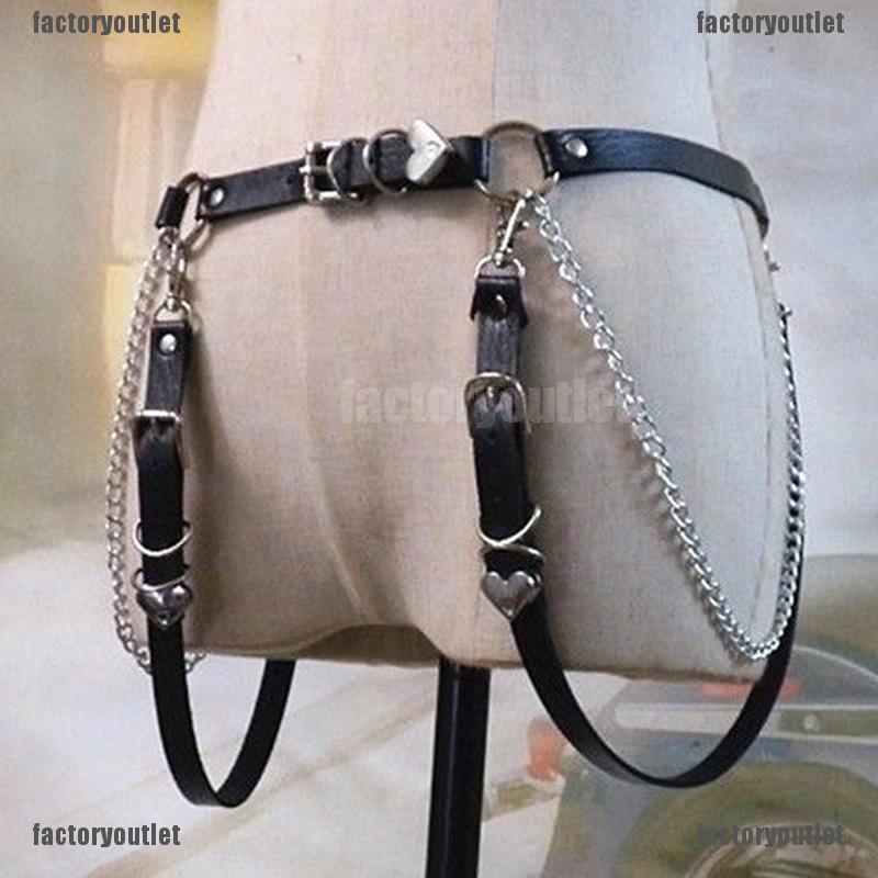 FCPH ❀✹ Lady Punk Faux Leather Belt Metal Waist Chain Gothic Strap (4)