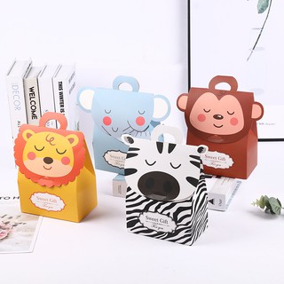 4PCS Animals Bags Treat Kids or Guests Dragee Gift Bag with Handle Jungle Safari Box Candy Packing Birthday Party Favors