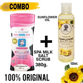 A Bonne Milk Salt Scrub 380g and Sunflower Oil Combo 100% AUTHENTIC