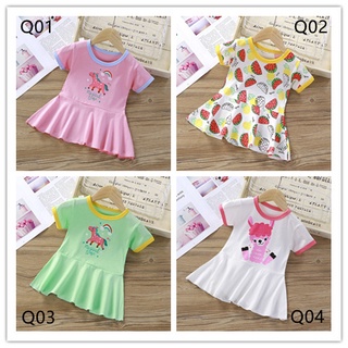 【 DL 】Summer girl princess dress in the little boy pure cotton fashion cartoon print short sleeve sk