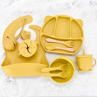 【Baby Food】11pcs/set Baby Silicone Tableware Set Kids Food Grade Plate Dinnerware Sucker Bowl for Ch