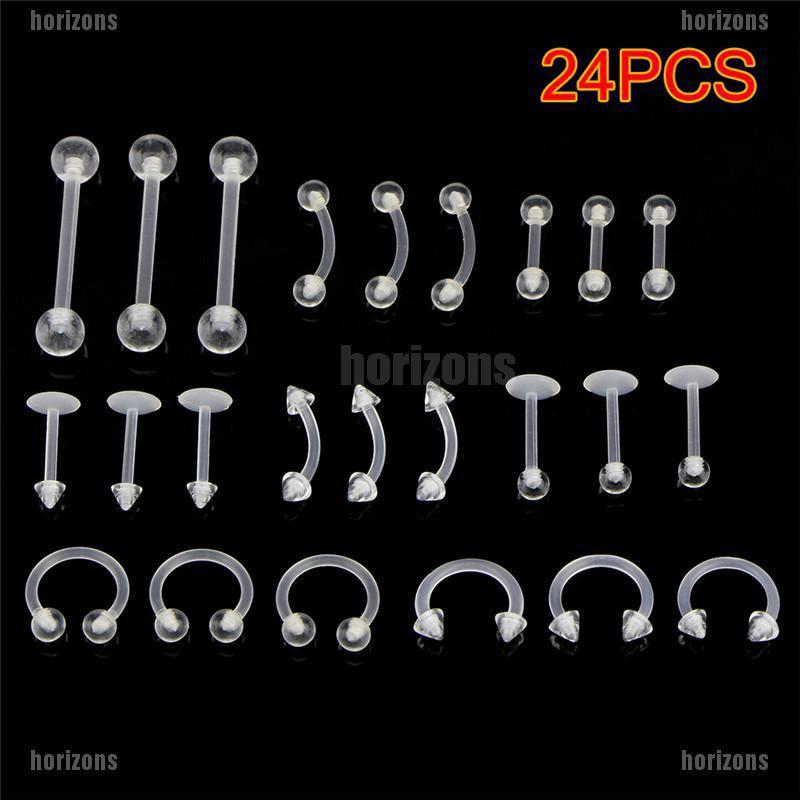ZA 24PCS Clear Color Belly Navel Tongue Lip Rings Bars Studs Body Piercing Jewelry YN