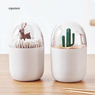 【VIP】Cute Elk Cactus Cotton Swab Toothpick Holder Home Organizer Storage Box Case
