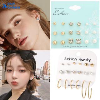 Fashion Classic Crystal Earrings Set Women Star Circle Pearl Ball Earrings Jewelry Accessories (1)