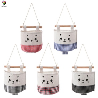 MIOSHOP Cute Wall-mounted Storage Bag Cotton and Linen Hanging Container Organizer Space Saver Bedside With Lanyard Anti-dust Large Capacity Storage Pouch