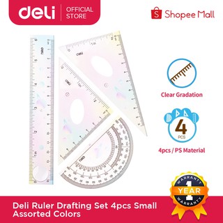 Deli Ruler Drafting Set Small Assorted Colors 4 Pcs. (1)
