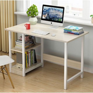 Office Table with side Rack 100*40cm (Light Oak) mdf wood metal frame legs A93