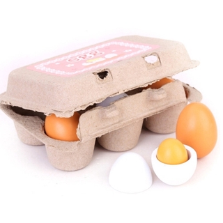 Wooden Play Eggs in Carton Pretend Play Pre-school Educational Toy Kitchen Food Toy