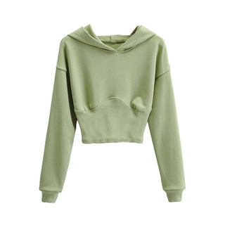 2021 new spot hooded waist pullover short cotton sweater women long-sleeved 2021 early autumn new style Korean casual hoodie