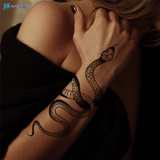 ST Big Size Black Snake Temporary Tattoo Stickers For Women Men Body Waist Waterproof Fake Tattoo