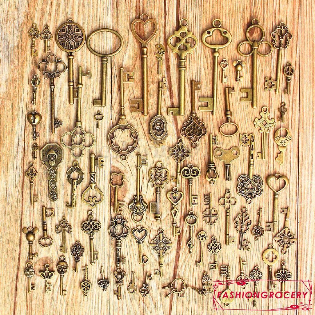 11N-70pcs Antique Vintage Old Look Bronze Skeleton Keys