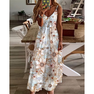 ❣□✗Amazon new style European and American women s v-neck fashion printed loose suspender dress