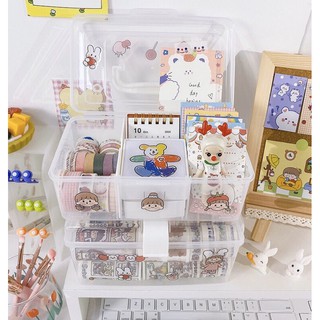 PVC Transparent Cute Mini Box Desk Organizer Stationary Storage Box