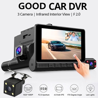 ❧Car DVR Dash Cam 4.0" Full HD 1080P 3 Cameras Lens Video Recorder With Rearview Front + Rear Camera
