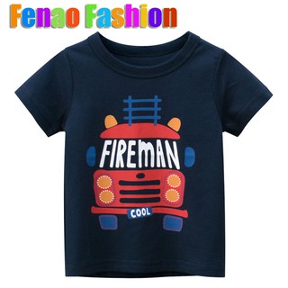 Car Boys T-shirt Kids FireMan Short Sleeve Top Boy Clothing Stitch Cotton Tshirt Baby Girls Fashion