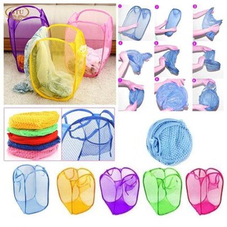 Clothes Toy Organizer Foldable Mesh Laundry Basket Hamper (4)